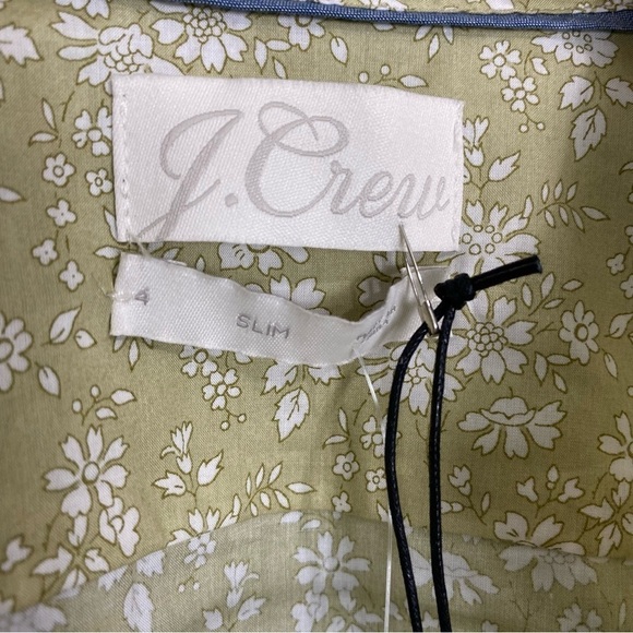 J Crew Slim Fit Liberty Capel Floral Organic Cotton Button Down Shirt Green Sz 4 - Picture 2 of 5
